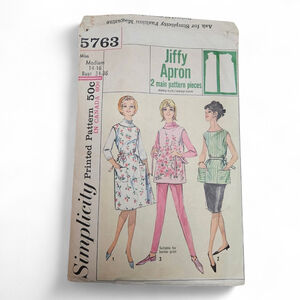 Vintage 1964 Simplicity Jiffy Apron Pattern #5763 Med 14-16 Easy Cut Easy Sew